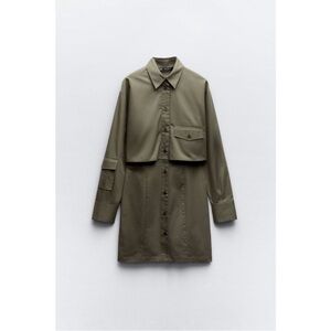 Zara Gabardine SHIRTDRESS in Olive Khaki